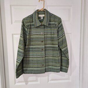 Appleseed's Tweed/Woven Striped Button Up Blazer Front Pockets Green Blue‎ Sz 14